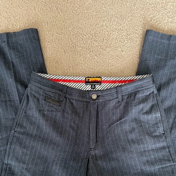 Men’s Brooklyn Industries Dark Blue Striped Pants with Leather Accents, Size 34 - Picture 4 of 12
